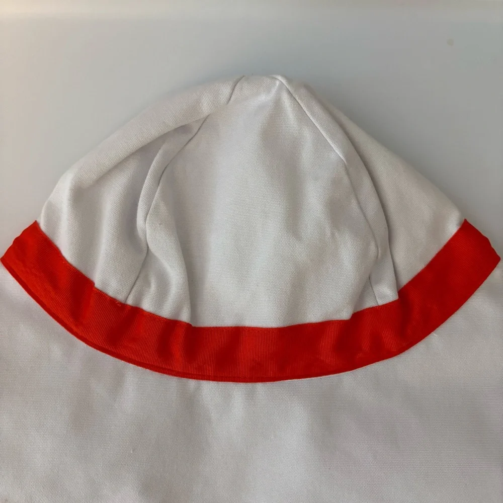 Janie and Jack white sunhat with orange bow and pom trim size 6-8